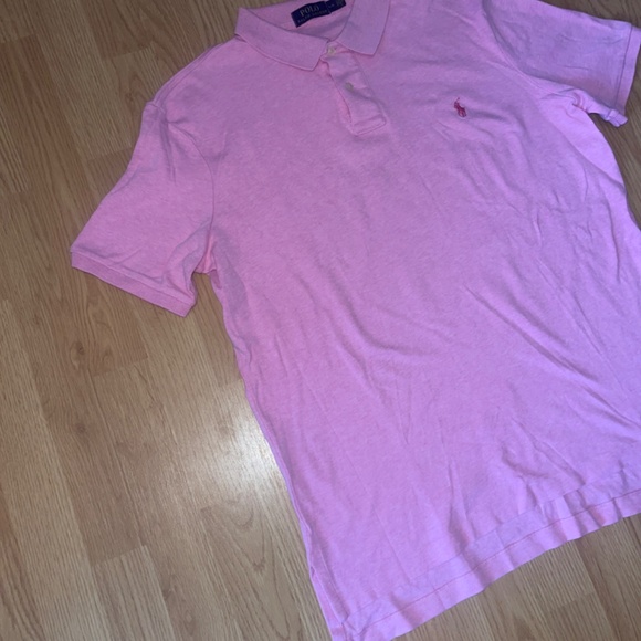 Polo Ralph Lauren Light Pink On Pink Logo Short Sleeve Cotton Collared Shirt - Picture 4 of 7